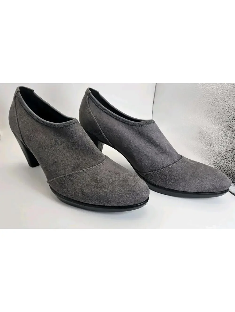 ECCO Gray Suede Alicante Ankle Boots Booties Heel Slip On Women’s EU 39 US 8 8.5